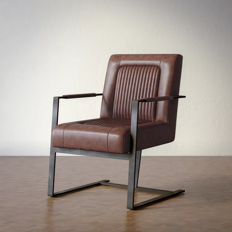 Maguire Modern Industrial Genuine Leather Sled Chair