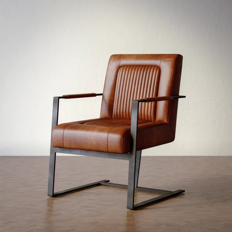 Maguire Modern Industrial Genuine Leather Sled Chair