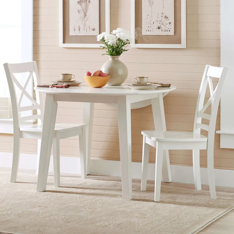 Simplicity 3-Piece Solid Wood Drop-Leaf Extension Dining Set With X-Back Chairs