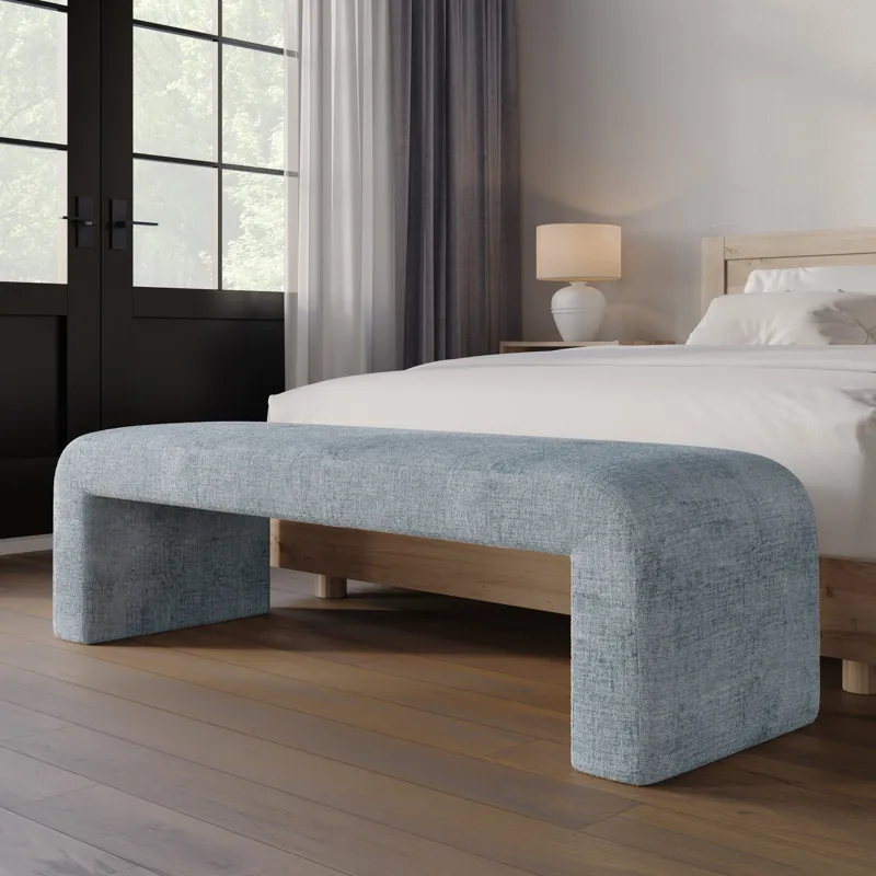 Sophia Modern Luxury Curved Upholstered Waterfall Jacquard Bench Large