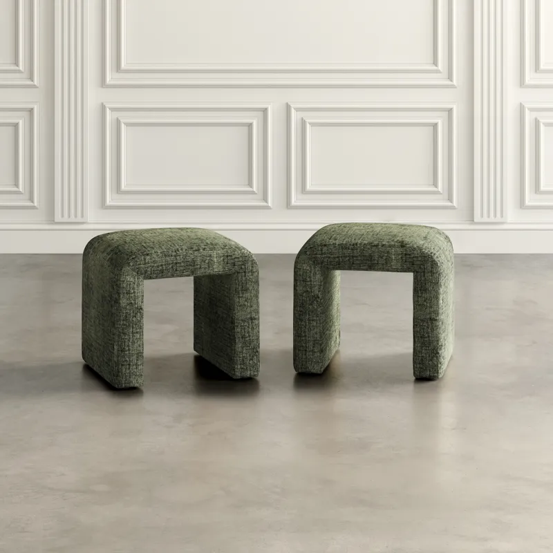 Sophia Modern Luxury Curved Upholstered Waterfall Jacquard Petite Ottoman Bench Set Of 2
