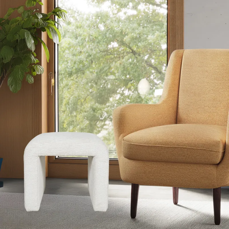 Sophia Modern Luxury Curved Upholstered Waterfall Jacquard Petite Ottoman Bench Set Of 2