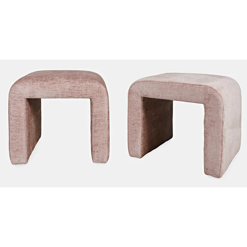 Sophia Modern Luxury Curved Upholstered Waterfall Jacquard Petite Ottoman Bench Set Of 2