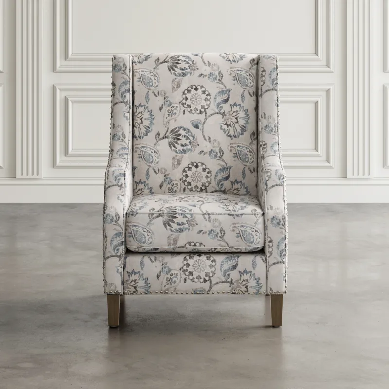 Westbrook Paisley Fabric Transitional Upholstered Accent Chair With Nailhead Trim