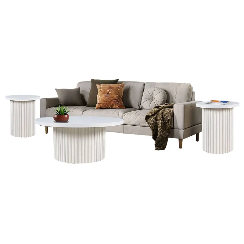 Auden Three Piece Mid-Century Modern Fluted Living Room Coffee And End Table Set