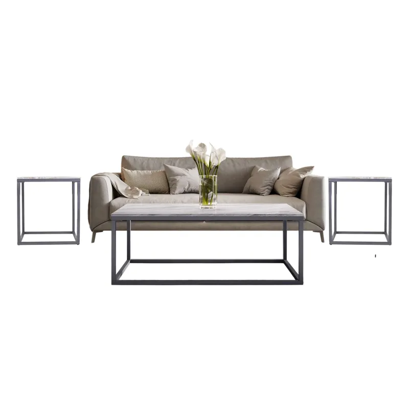 Wynn Modern Luxe Three Piece Living Room Solid Marble Coffee And Matching End Tables Set