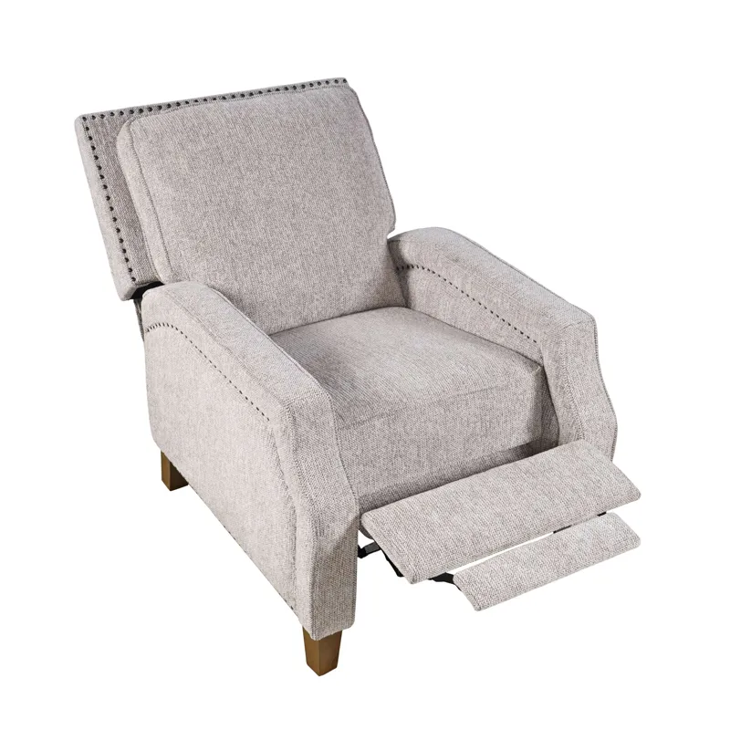 York Modern Transitional Linen Upholstered Recliner Accent Chair With Nailhead Trim