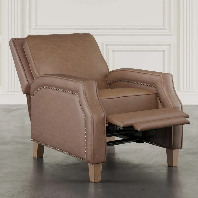 York Push Back Upholstered Recliner Accent Chair With Nailhead Trim