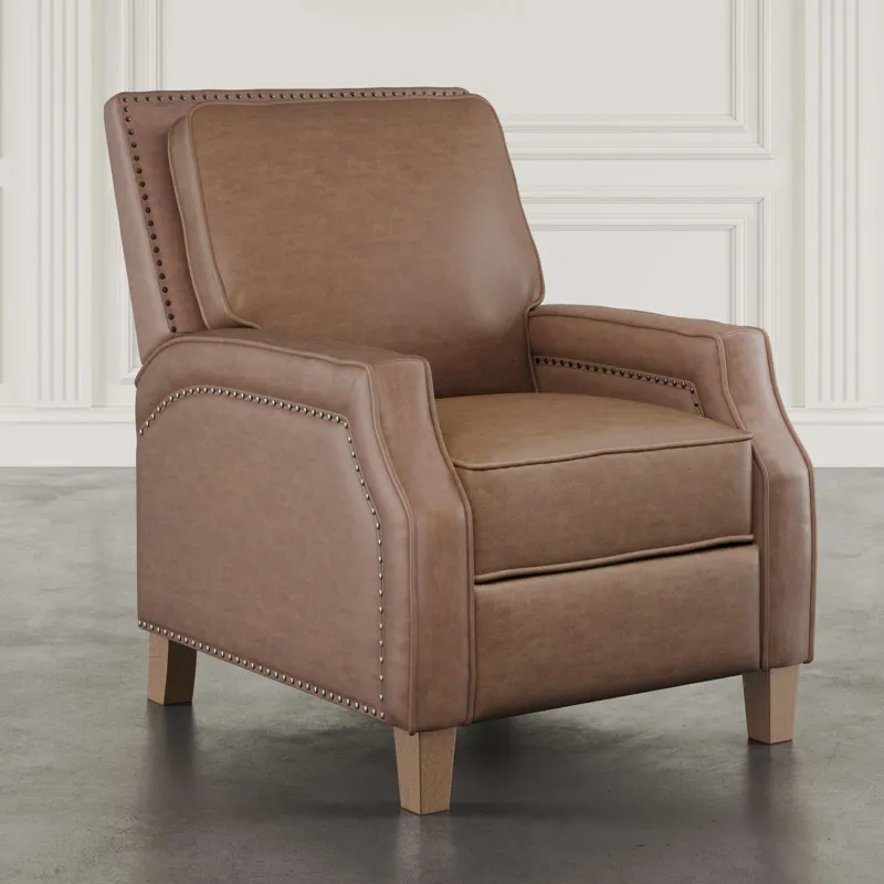 York Push Back Upholstered Recliner Accent Chair With Nailhead Trim