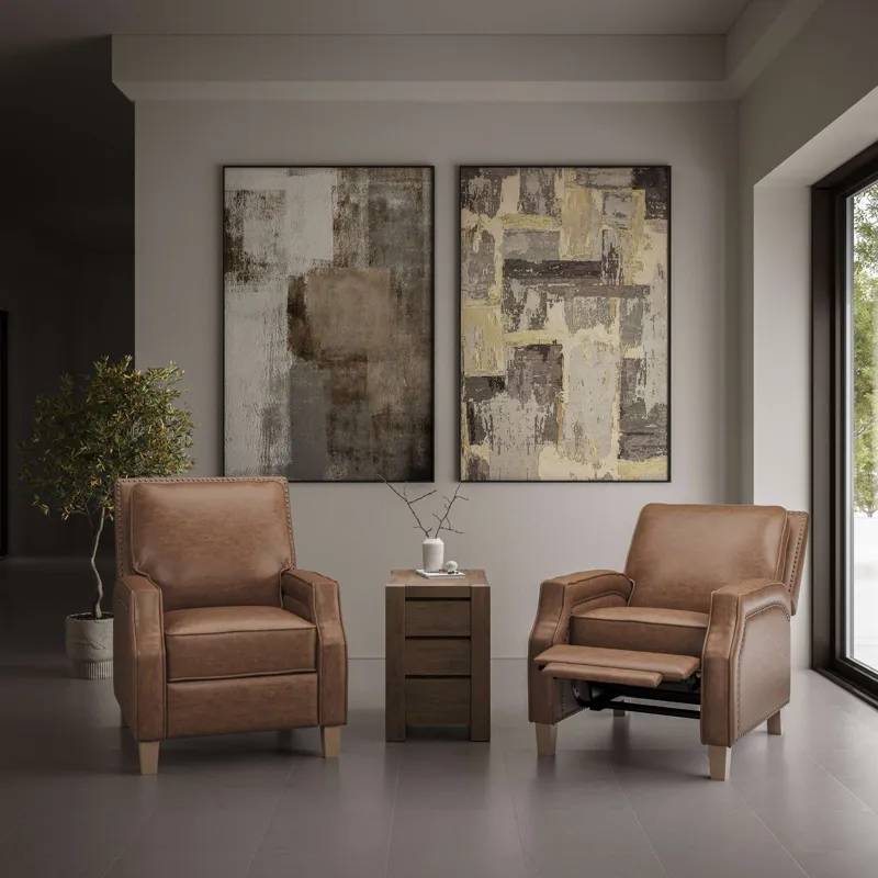 York Push Back Upholstered Recliner Accent Chair With Nailhead Trim