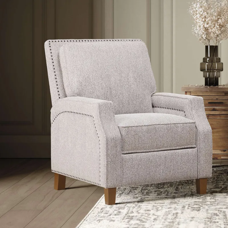York Modern Transitional Linen Upholstered Recliner Accent Chair With Nailhead Trim