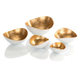 Set Of 5 Gold Luster And White Bowls