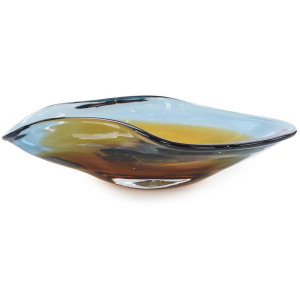Handblown Dark Blue and Amber Curved Bowl