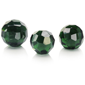 Green Cut Glass Orbs, Set of 3