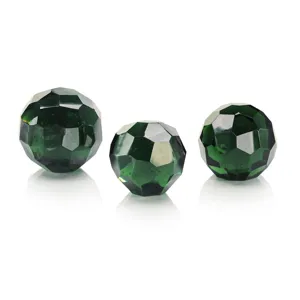Green Cut Glass Orbs, Set of 3