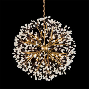 Spherical Twelve-Light Stone, Quartz Chandelier
