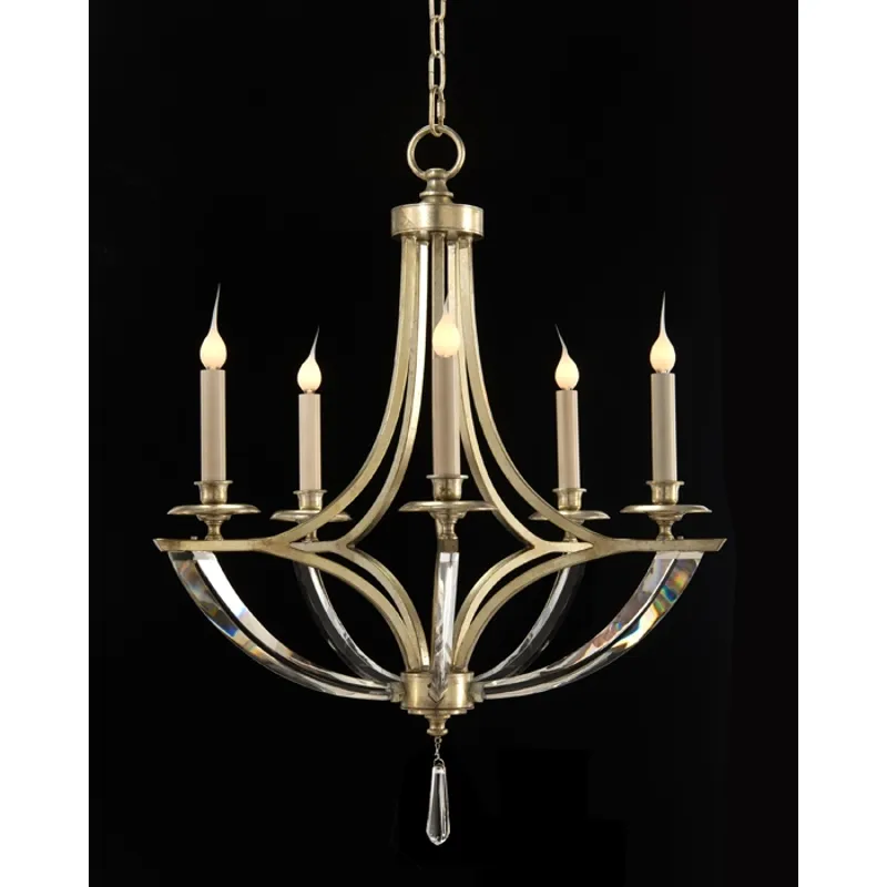 X Five Light Bent Crystal Chandelier