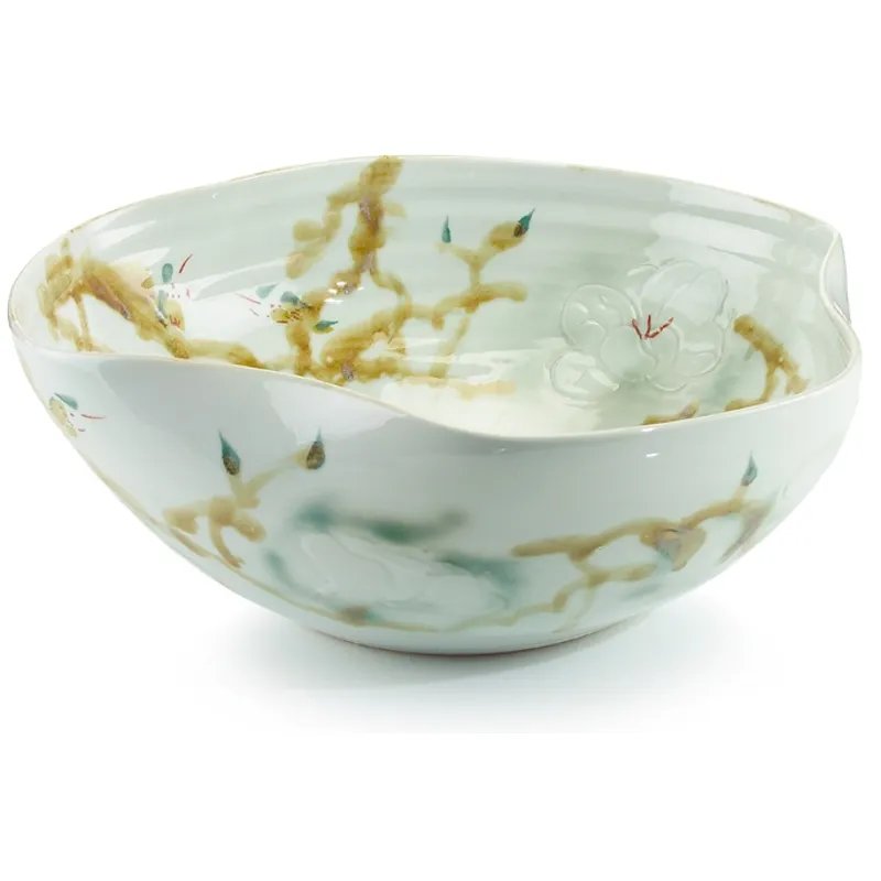X Curled Rim Lg Bowl In Greens