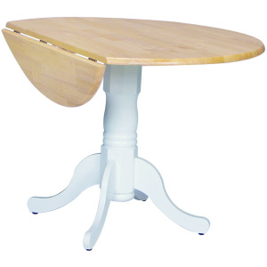 Dining Essentials - Round Drop Leaf Pedestal Table in White & Natural