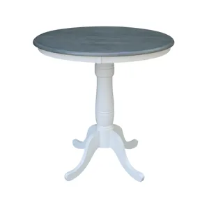 36'' Round Table Top w/36"H Traditional Pedestal w/Extension in Heather Gray & White