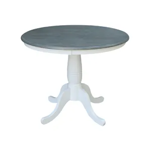 36'' Round Table Top w/ 30" H Traditional Pedestal in Heather Gray & White