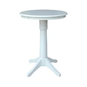 30'' Round Table Top w/ 36" Transitional Pedestal w/ Extension in Pure White