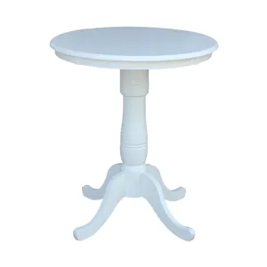 30'' Round Table Top w/ 36"H Traditional Pedestal w/ Extension in Pure White