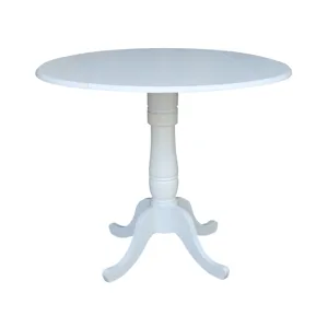 Dining Essentials - 42" Drop Leaf Pedestal Table Top w/36"H Traditional Pedestal w/Extension in Pure White