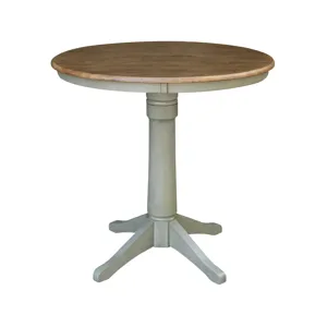 Dining Essentials - 36'' Round Table Top w/ 36"H Transitional Pedestal w/ Extension in Hickory / Stone