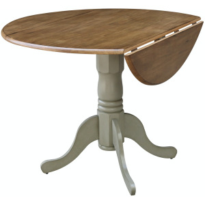 Dining Essentials - Round Drop Leaf Pedestal Table in Hickory & Stone