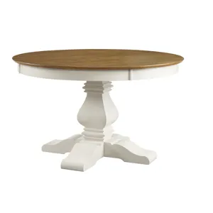 Vista Collection 52" Solid Round Table Top w/ Banks Pedestal Base in Hickory and Shell