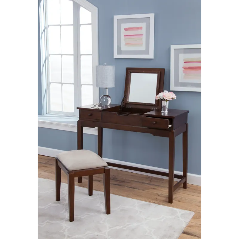 Tykes Collection- Upholstered Vanity Bench in Espresso