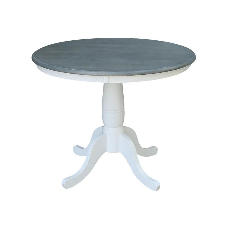 36'' Round Table Top w/ 30" H Traditional Pedestal in Heather Gray & White
