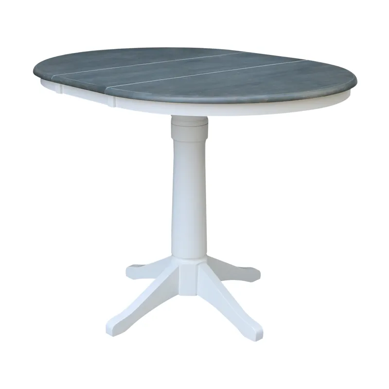 36" Extension Table Top w/ 36" H Transitional Pedestal w/Extension in Heather Gray & White