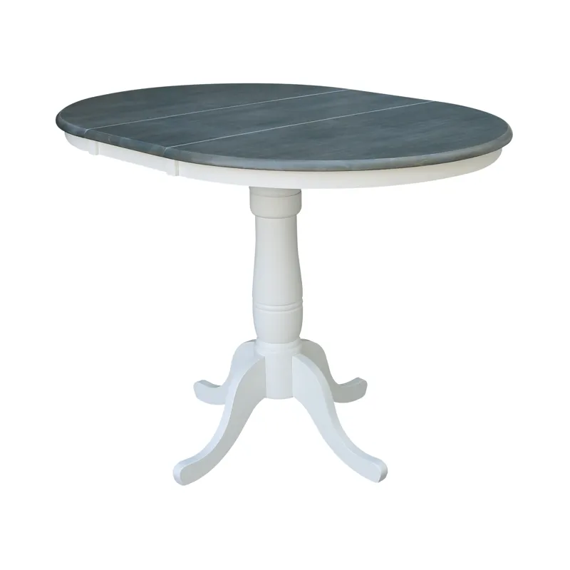 36" Extension Table Top w/ 36"H Traditional Pedestal w/Extension in Heather Gray/ White