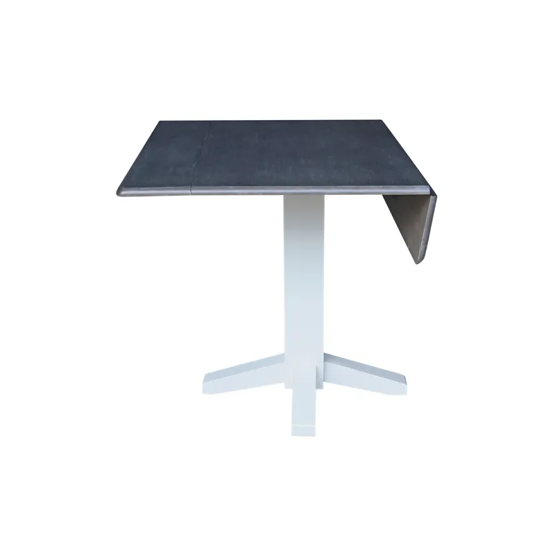 Dining Essentials - Square Drop Leaf Pedestal Table in Heather Gray & White