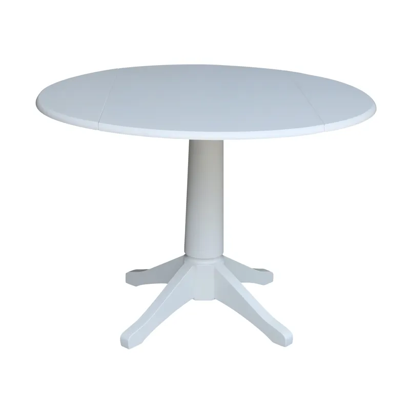 Dining Essentials - 42" Drop Leaf Pedestal Table Top w/30"H Traditional in Pure White
