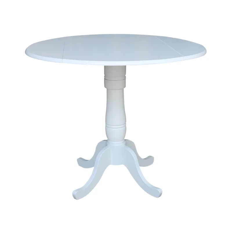Dining Essentials - 42" Drop Leaf Pedestal Table Top w/36"H Traditional Pedestal w/Extension in Pure White