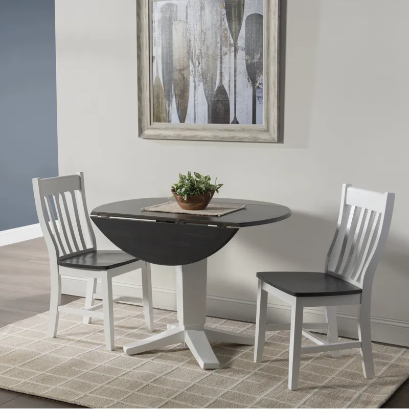 Dining Essentials - 42" Round Drop Leaf Top in Heather Gray w/ 30"H Aria Pedestal in Pure White