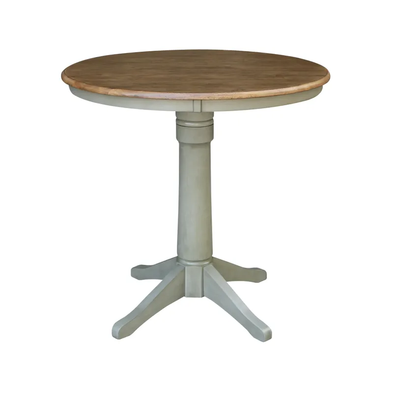 Dining Essentials - 36'' Round Table Top w/ 36"H Transitional Pedestal w/ Extension in Hickory / Stone