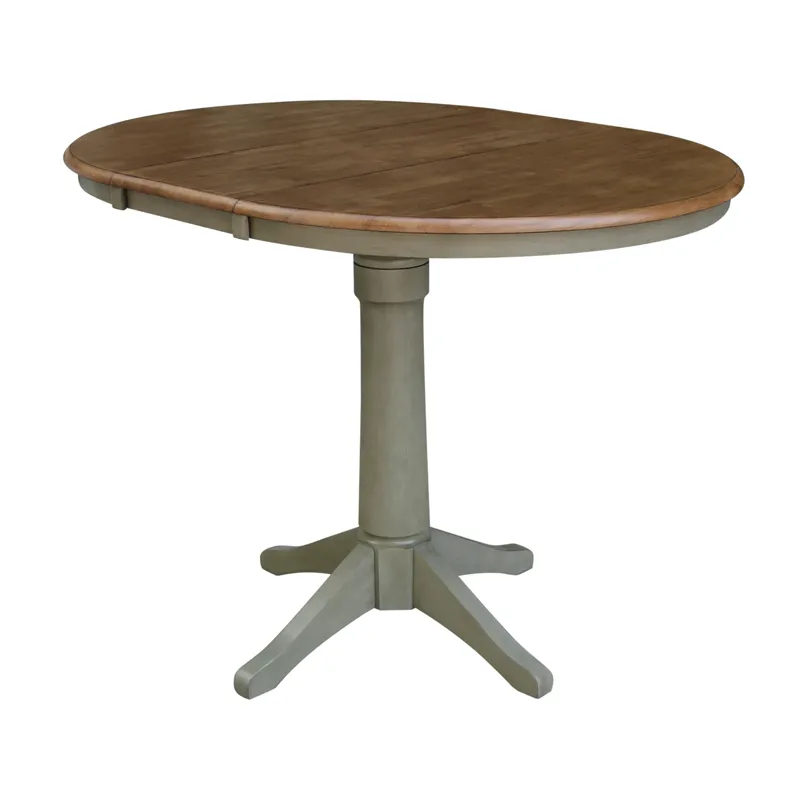 Dining Essentials - 36" Extension Table Top w/36"H Transitional Pedestal w/ Extension in Hickory/Stone