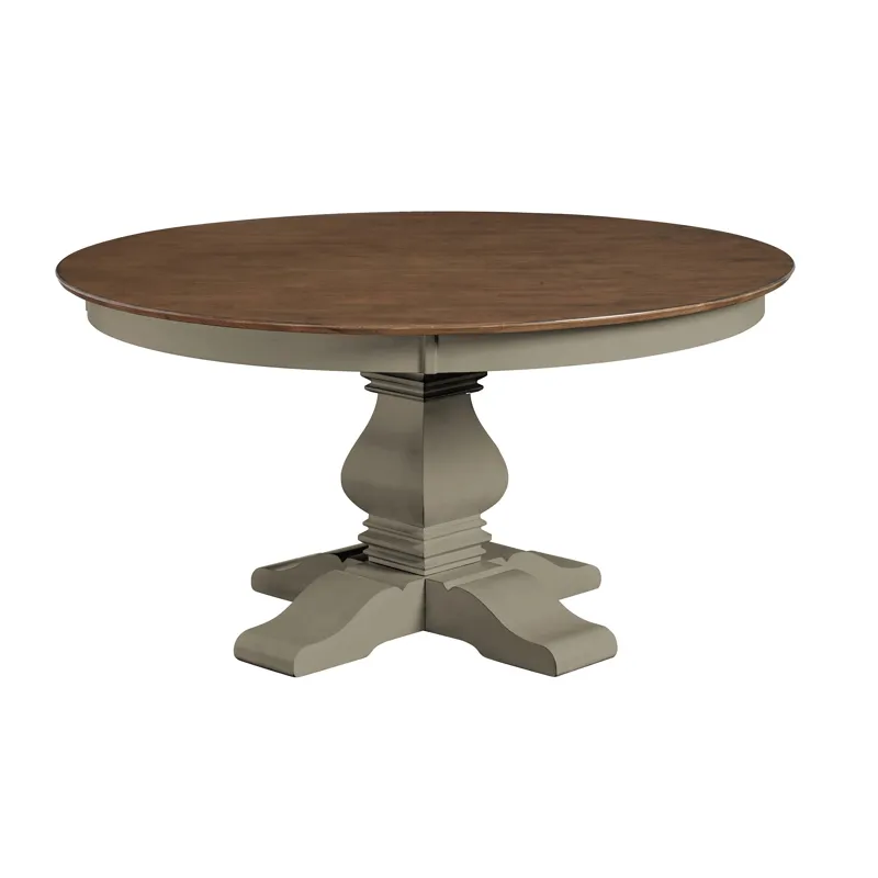Vista Collection 60'' Solid Round Table Top with Banks Pedestal Base in Hickory and Stone