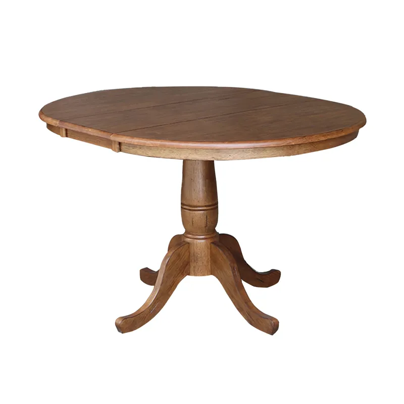 Dining Essentials - 36" Extension Table Top w/ 36"H Traditional Pedestal w/ Extension in Bourbon Oak