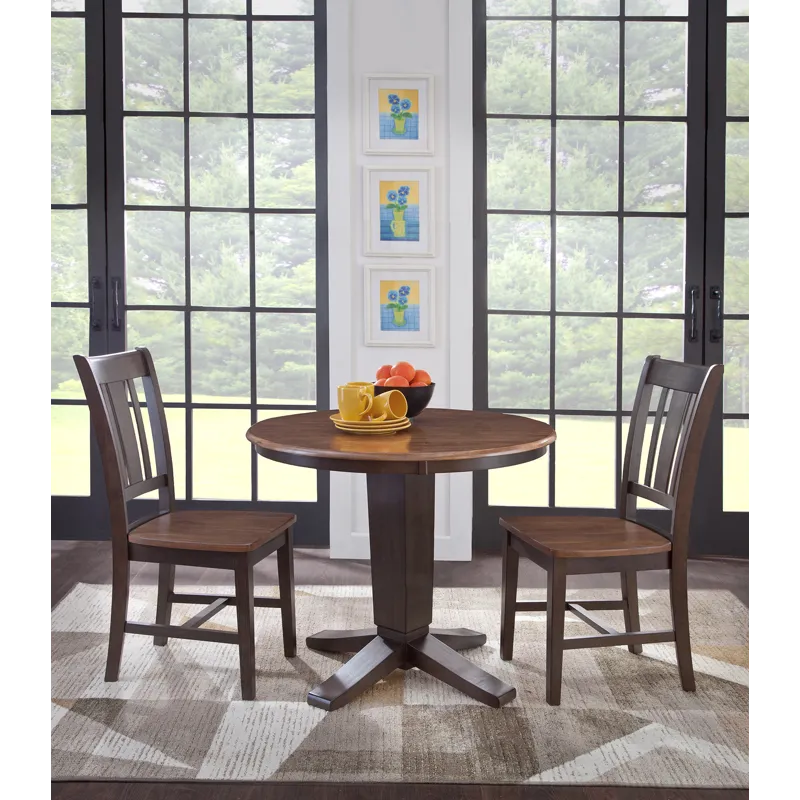 Dining Essentials - 30"Round Solid Top w/30"H Aria Pedestal in Hickory / Coal