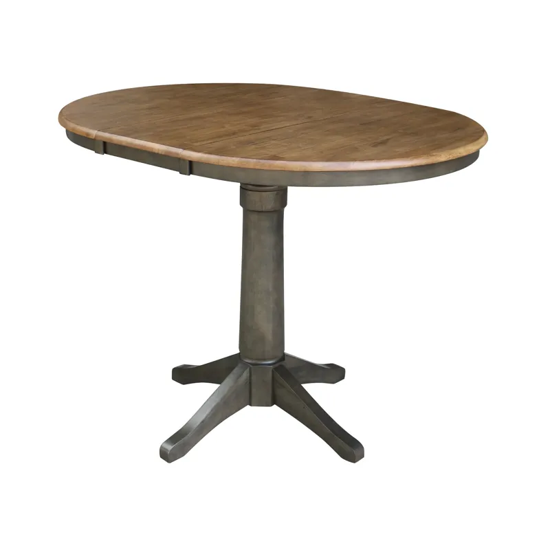 Dining Essentials - 36" Extension Table Top w/36"H Transitional Pedestal w/Extension in Hickory/Coal