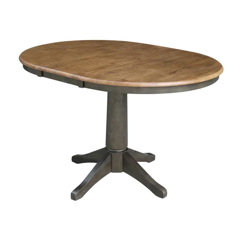 Dining Essentials - 36" Extension Table Top w/30"H Transitional Pedestal in Hickory/Coal