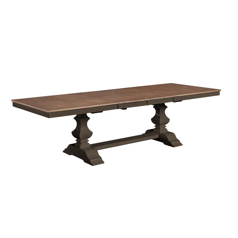 Vista Collection Extension Table Top and Banks Trestle Base in Hickory and Coal
