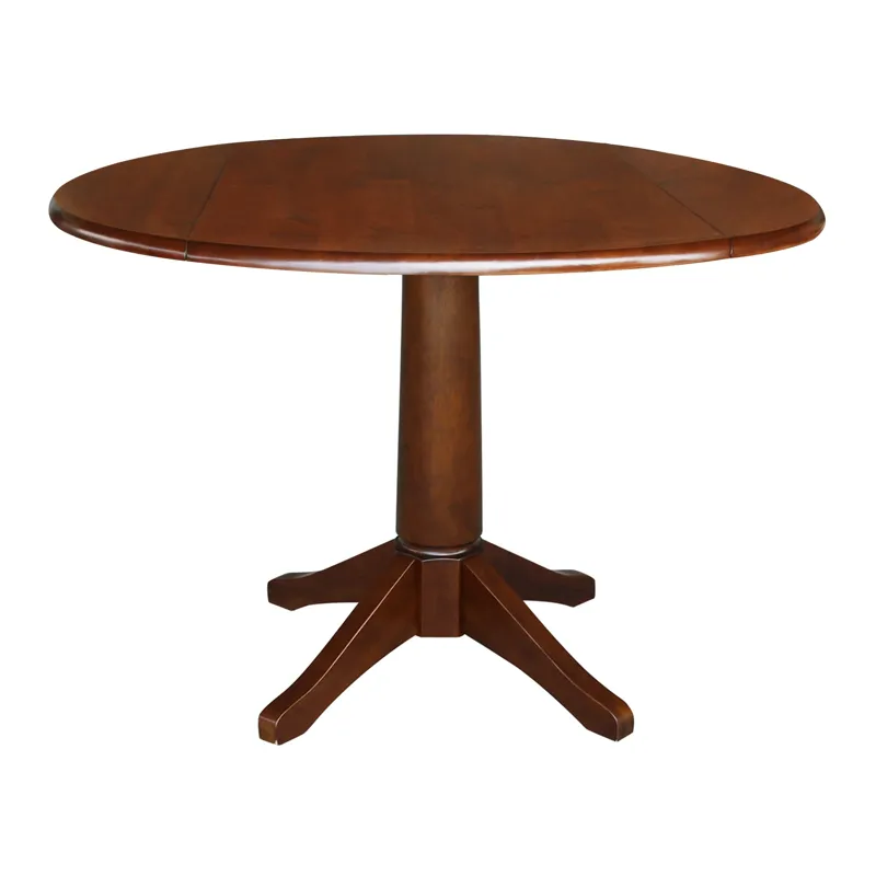 Dining Essentials - 42" Drop Leaf Table Top w/30"H Transitional Pedestal in Espresso