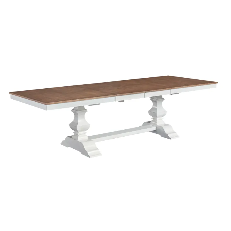 Vista Collection Extension Table Top and Banks Trestle Base in Hickory and Shell