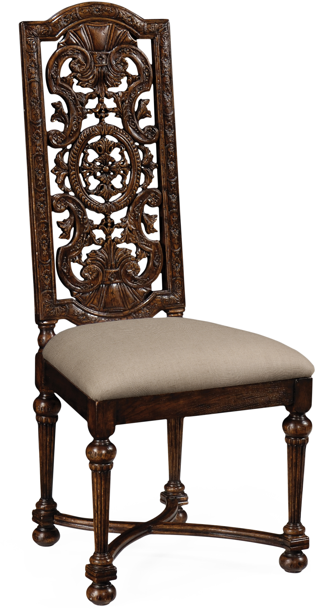 Jacobean Style Dark Oak Chair Pierced Back Side 493245 by Jonathan